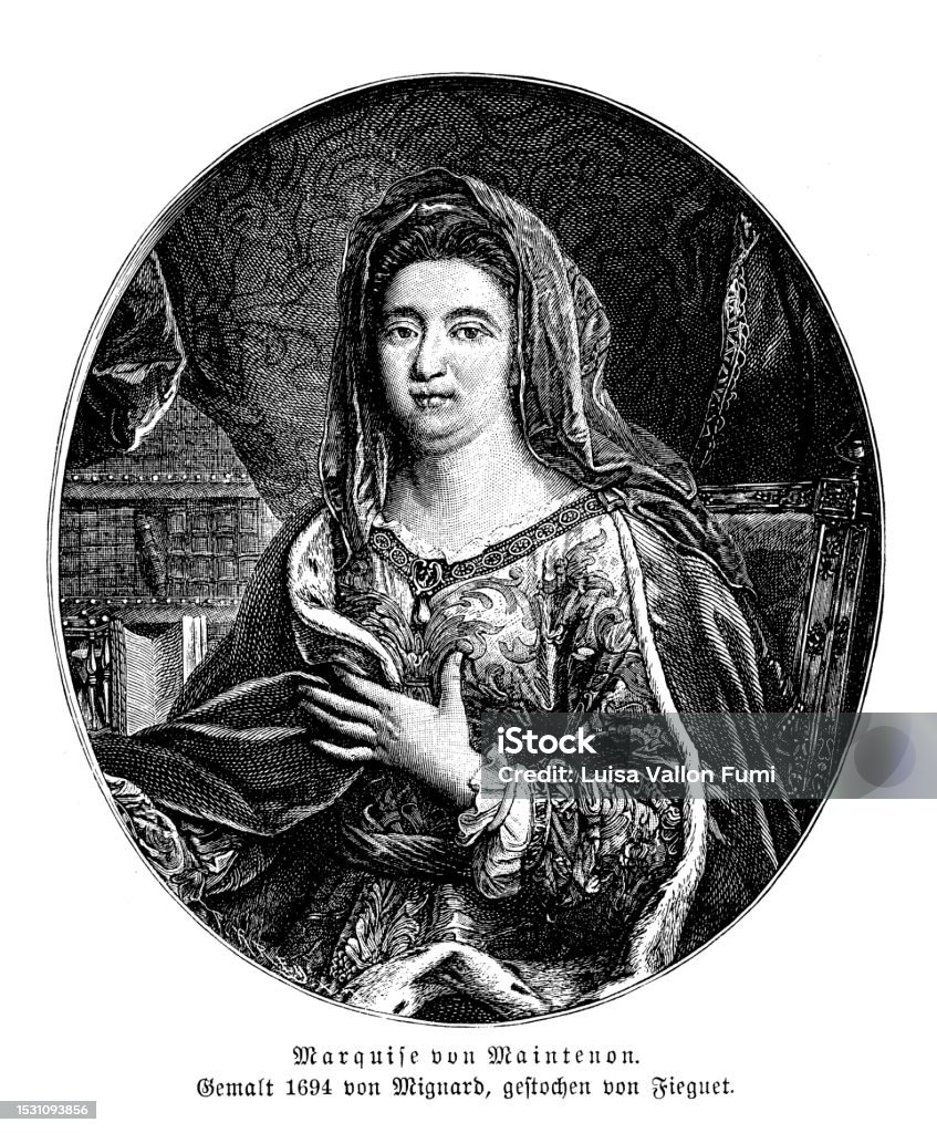 フランスのルイ14世の2番目の妻であるフランソワーズドービニュ生まれのマントノン侯爵の肖像画 女性のベクターアート素材や画像を多数ご用意