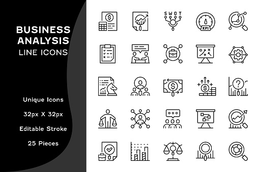 Business Analysis 25 Editable Stroke Vector Line Icons