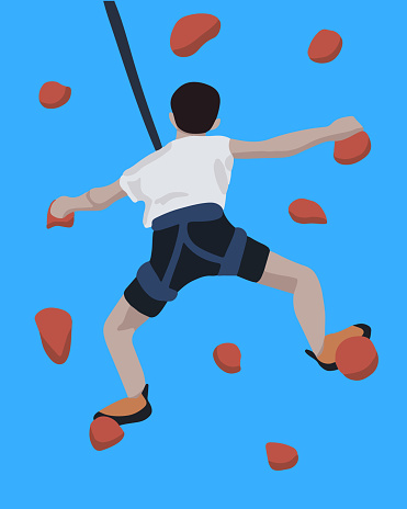Vector isolated illustration of a man on a climbing wall.