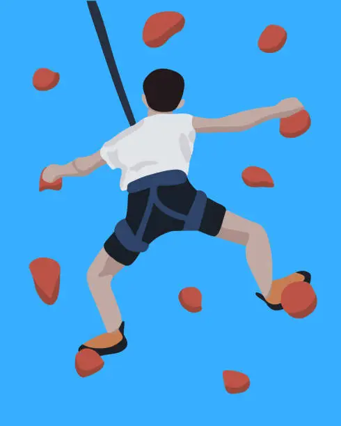 Vector illustration of А man on a climbing wall.