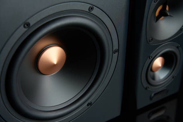 istock Audio system on dark background. Sound speakers 1531118086