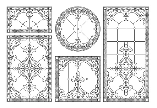 Vector elements. Blank for a classic stained-glass window with floral ornaments.
