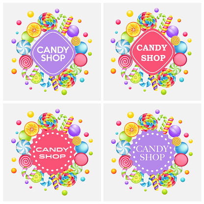 Candy shop emblems. Set of labels for candy shop.