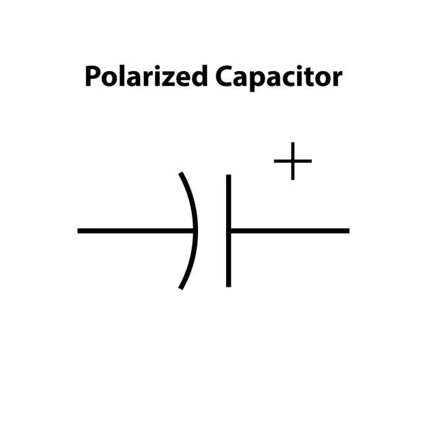 Vector illustration of Polarized Capacitor. electronic symbol. Illustration of basic circuit symbols. Electrical symbols, study content of physics students. electrical circuits.