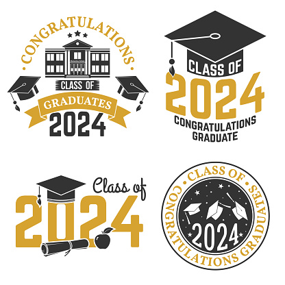 Set of Vector Class of 2024 badges. Concept for shirt, print, seal, overlay or stamp, greeting, invitation card. Typography design- stock vector.