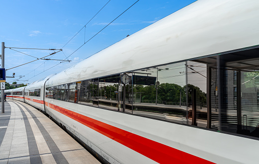 Passenger train leaving Berlin Hauptbahnhof