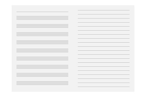Music sheet and lined paper folio page template.