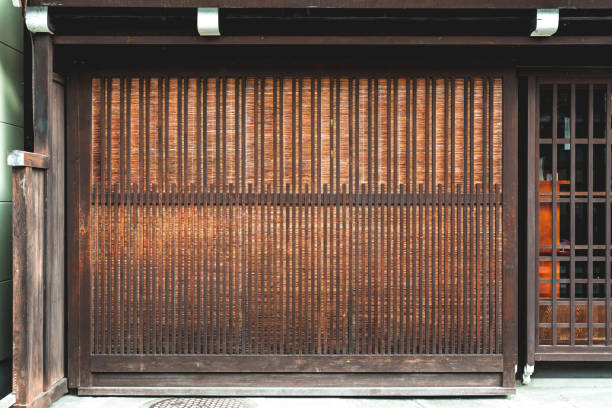 Japanese wooden window protection grid large background