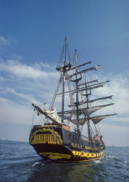 The galleon Buccaneer Queen on the Pacific Ocean. San Pedro, California, USA. Photo taken in March 1978. Scanned film.