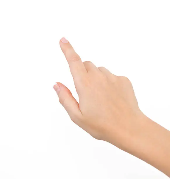 Photo of Female hand against white background