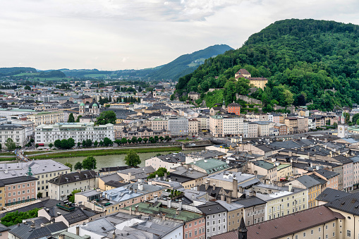 View of the Alps in Vaduz, Liechtenstein. Background with top view.
