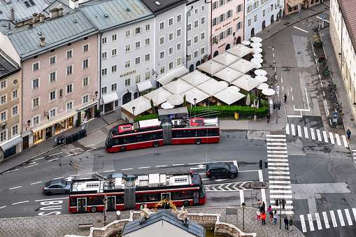 Bergen, Norway - September 9, 2022: Bus transportation in Bergen Norway