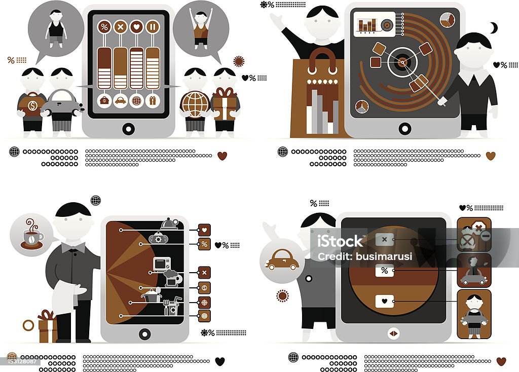 Detaillierte journal Infografiken mit Personen - Lizenzfrei Computerbildschirm Vektorgrafik