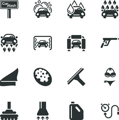 Car Wash Silhouette Vector File Icons.