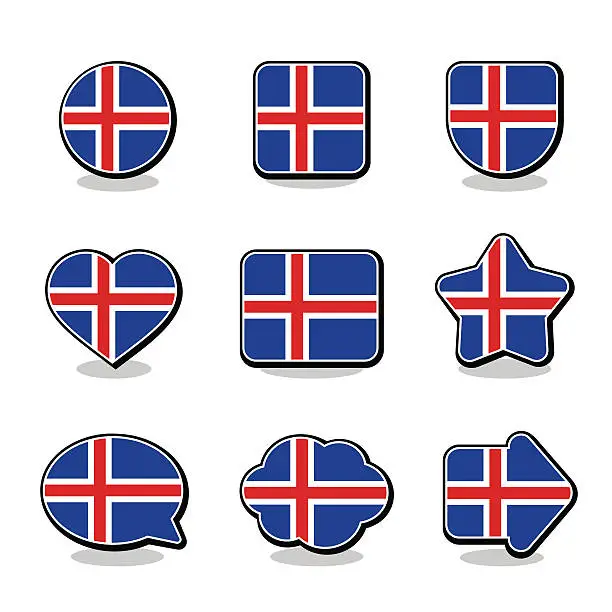 Vector illustration of ICELAND FLAG ICON SET