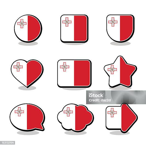 Set Di Icona Della Bandiera Di Malta - Immagini vettoriali stock e altre immagini di A forma di stella - A forma di stella, Badge, Bandiera