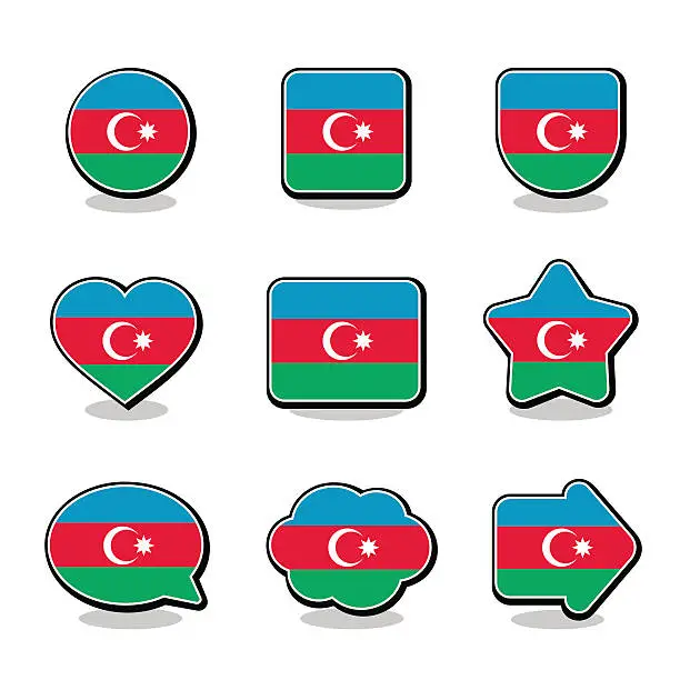 Vector illustration of AZERBAIJAN FLAG ICON SET
