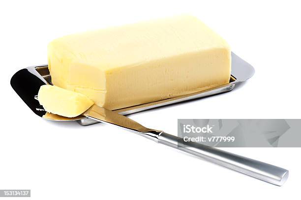 Stick Of Butter With A Corner Sliced Off Stock Photo - Download Image Now - Butter, White Background, Cholesterol
