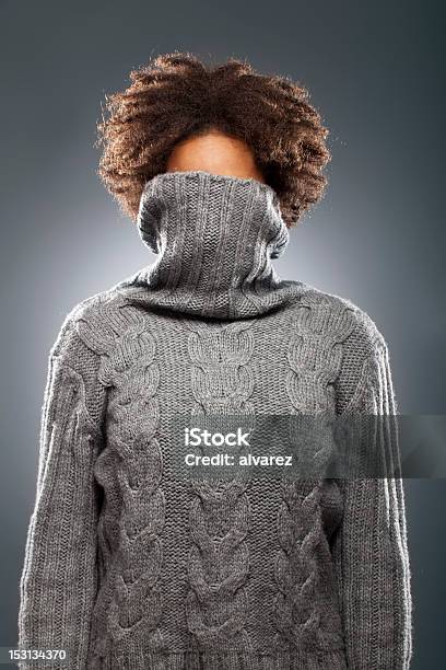 Portrait Of A Woman With Sweater Stock Photo - Download Image Now - Sweater, Wool, Cardigan Sweater