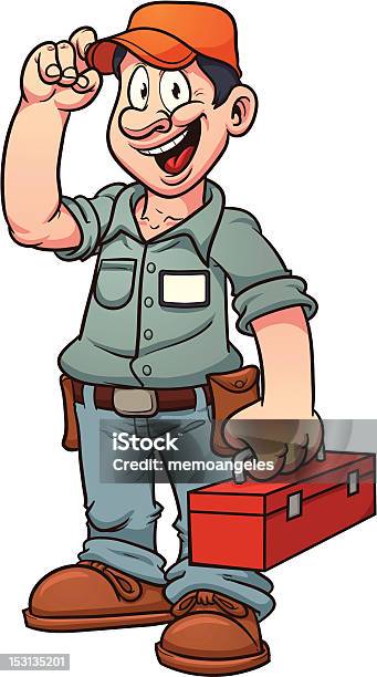 Cartoon Repairman Stock Illustration - Download Image Now - Craftsperson, Cheerful, Men