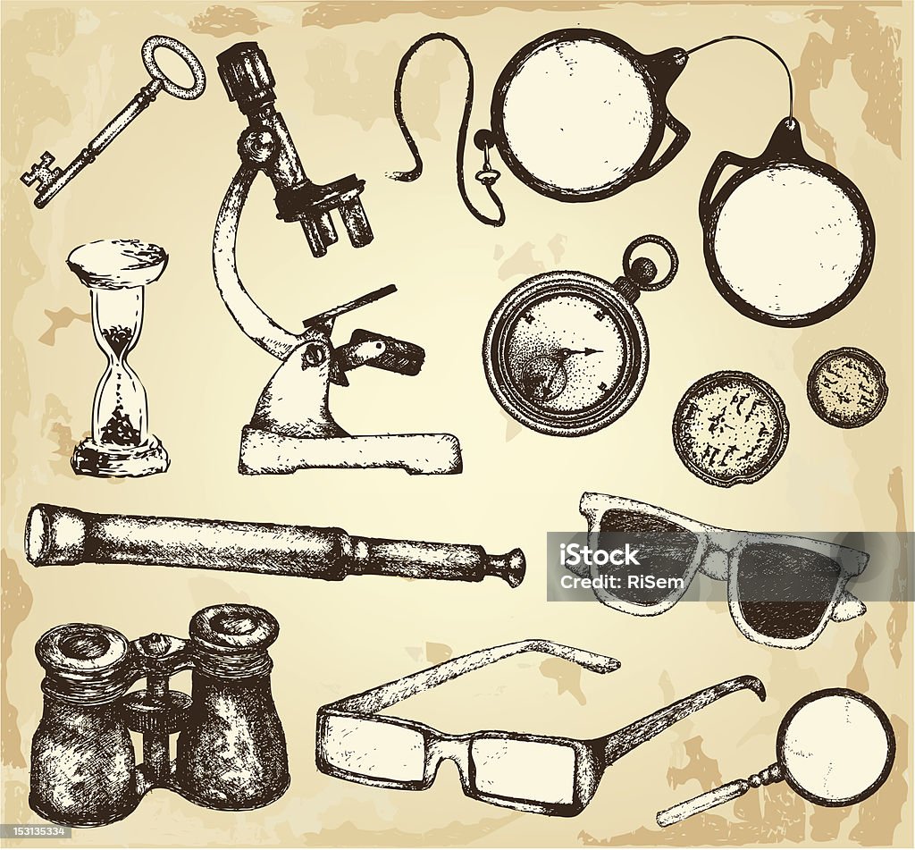 Optics set Hand-drawn optics set Old-fashioned stock vector