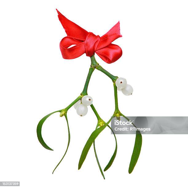 Mistletoe With Red Ribbon Isolated On White Stock Photo - Download Image Now - Mistletoe, Christmas, Cut Out