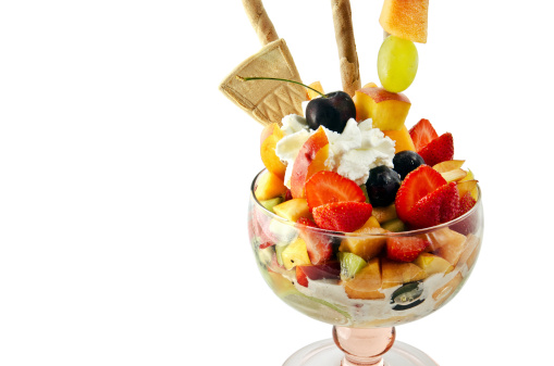 macedonia salad with icecream and clipping path