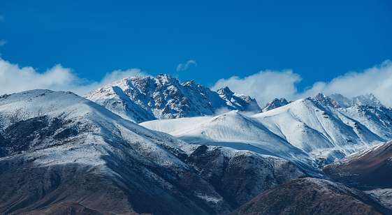 Snow-covered mountain peaks in Kyrgyzstan
