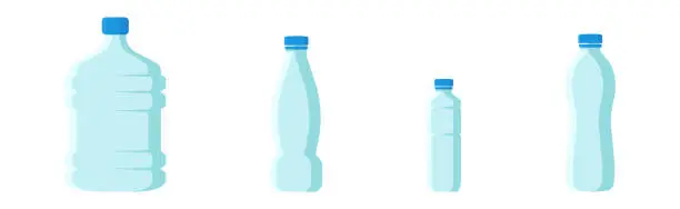 Vector illustration of Plastic Bottles with Lid for Storing Liquids Like Drinking Water Vector Set