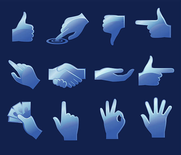 Hand Icon set Blue 12 set of Blue hand icons. disgust social networking rudeness teamwork stock illustrations