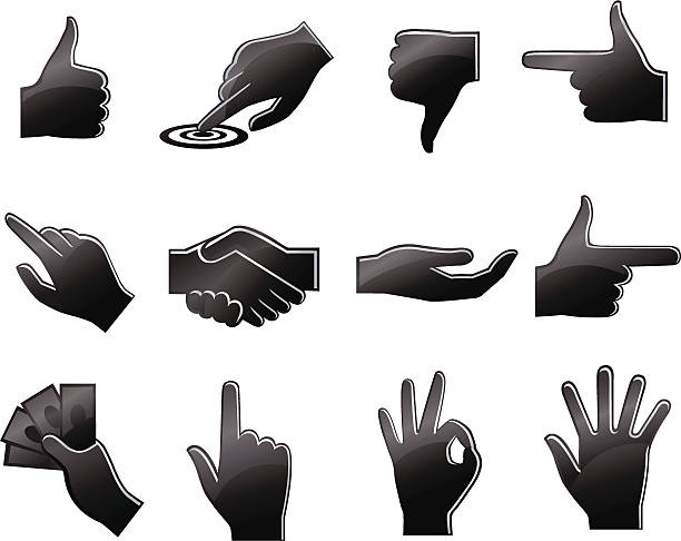 Hand Icon set Black 12 set of Black hand icons. disgust social networking rudeness teamwork stock illustrations