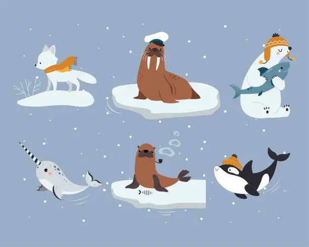 Vector illustration of Cute Arctic Animal from Northern Pole Vector Set