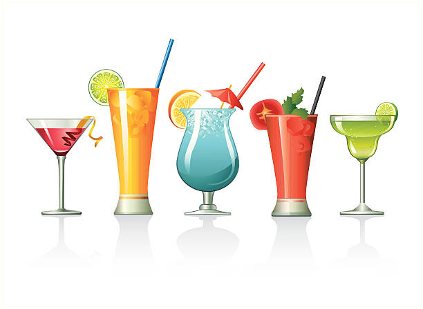 ilustrações de stock, clip art, desenhos animados e ícones de conjunto de festa - vector alcohol cocktail highball glass