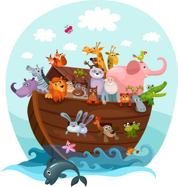 illustrazioni stock, clip art, cartoni animati e icone di tendenza di arca di noè - ark cartoon noah animal