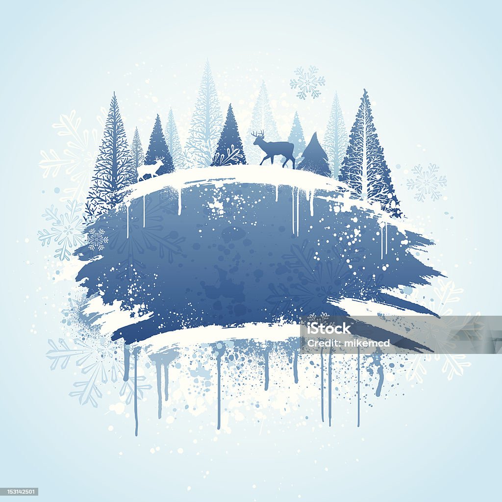 Bosque de invierno grunge diseño - arte vectorial de Navidad libre de derechos