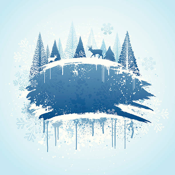 bildbanksillustrationer, clip art samt tecknat material och ikoner med winter forest grunge design - reindeer mist