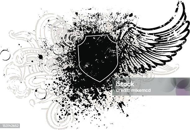 Grunge Shield And Wing Design Stock Illustration - Download Image Now - Animal Body Part, Animal Wing, Backgrounds