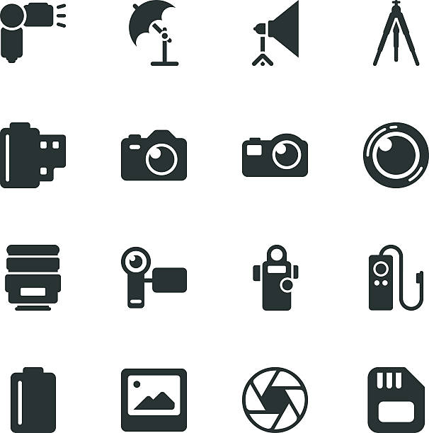 Photography Silhouette Icons Photography Silhouette Vector File Icons. camera flash photos stock illustrations