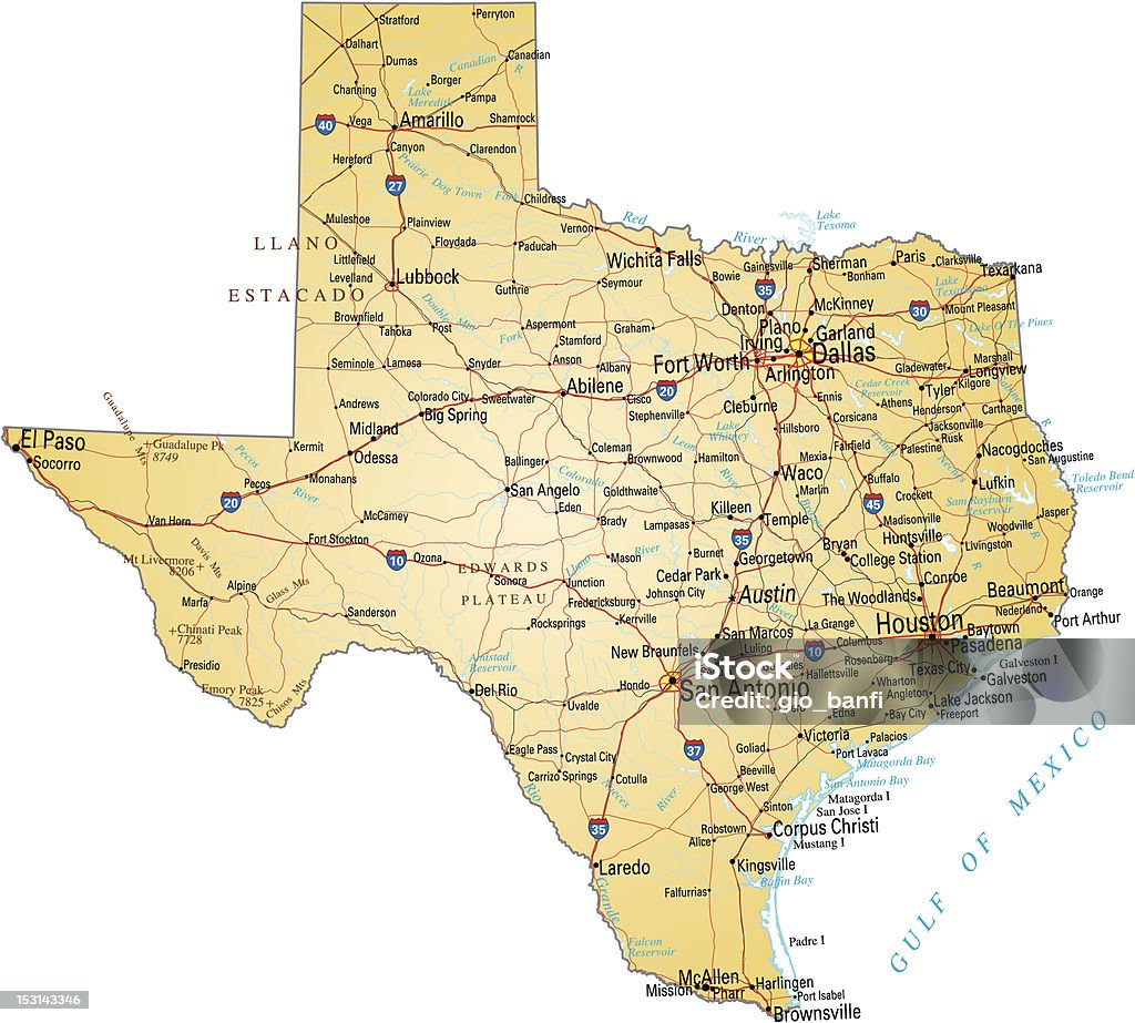 Carte du Texas - clipart vectoriel de Texas libre de droits