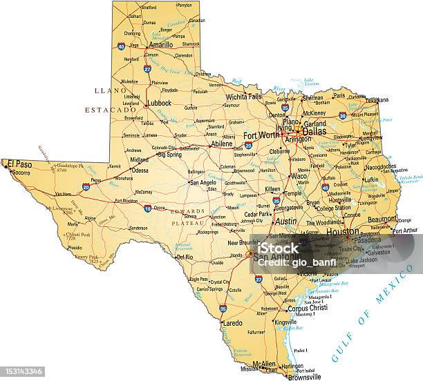Carte Du Texas Vecteurs libres de droits et plus d'images vectorielles de Texas - Texas, Carte, Carte routière