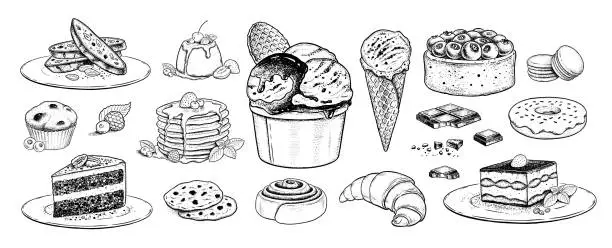 Vector illustration of Vector sketchy illustrations collection of desserts