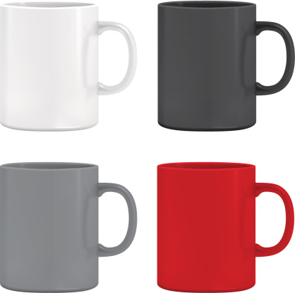 Photo realistic vector cup in white, grey, black and red colors.