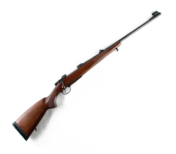 istock Hunting vintage rifle isolated on white background 153146099