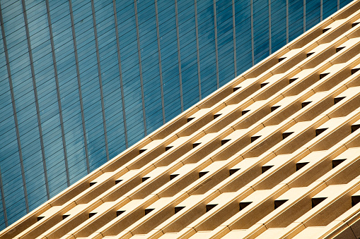 Banner, modern skyscrapers business office and residential buildings. Minimalism in urban architecture photography. Facade detail.