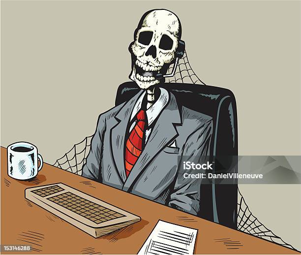 Dead In Call Centre Stock Illustration - Download Image Now - Human Skeleton, Desk, Businessman