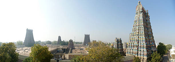 meenakshi templo em madurai, tamil nadu, sul da índia. panorama - madurai kerala india tamil nadu imagens e fotografias de stock