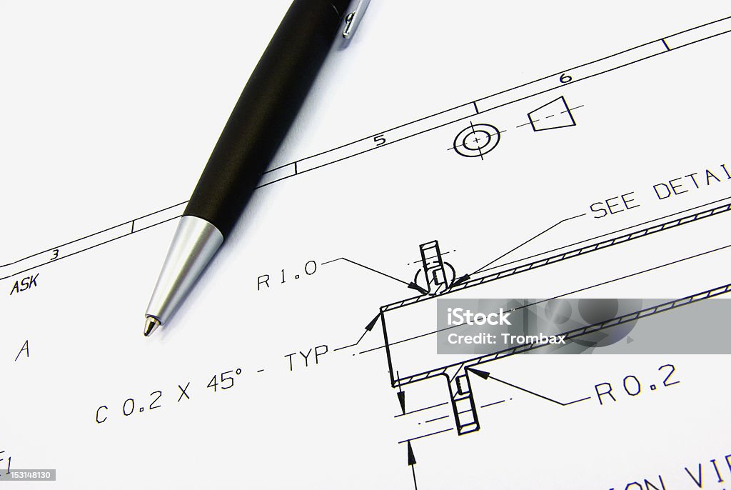 Disegno tecnico e penna - Foto stock royalty-free di Disegnare
