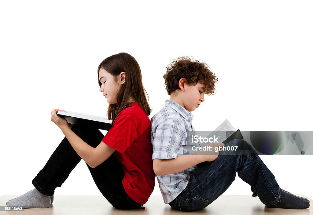 Kids reading books Back to school - boy reading book isolated on white background Reading Stock Photo