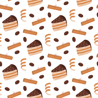 vector seamless pattern with sweets and coffee beans