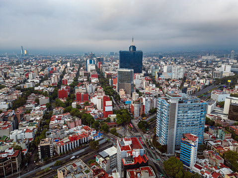Skyline at Del Valle neighborhood, in Mexico City, on a cloudy morning
